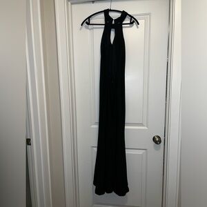 Avery G open back black gown